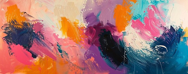 An abstract expressionist painting with bold colors and energetic brushstrokes.