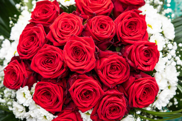 Blumenstrauß mit langstieligen roten Rosen