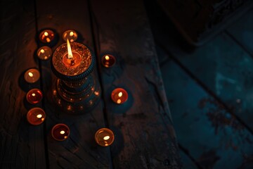 Naklejka premium Candle light with bokeh background for Happy Diwali festival