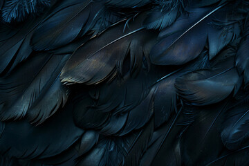 Obraz premium Black feathers abstract background, bird feather texture wallpaper design for creative concept and copy space, real photo, photography in the style of real photo.