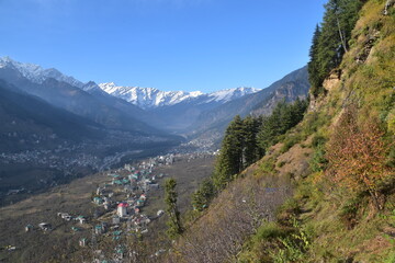 The Indian Snow capped high altitude Himalayan mountains around Manali in Himachal Pradesh