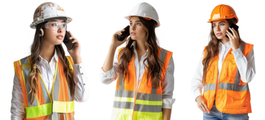 engineer woman callphone isolated on a transparent background