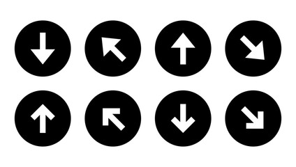 Up and down direction arrow icon set on black circle. Upward and downward concept
