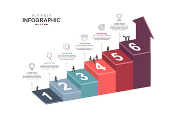 Infographic elements template, Business concept Timeline 6 steps, workflow layout, icons, diagram, report, web design. Creative, marketing data, vector.