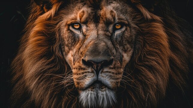 African male lion headshot looking into camera