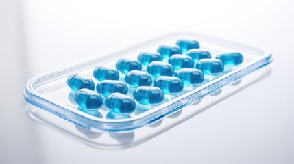 Blue Medical Pills: Minimalist Design with Text Space for Healthcare Branding