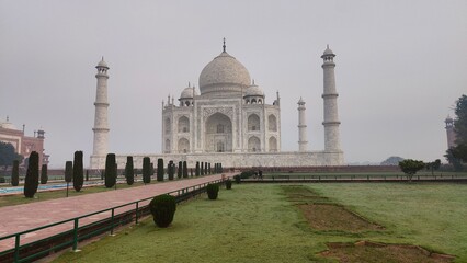 Sunrise over the mighty Taj Mahal one of the seven wonders of the world in Agra, India