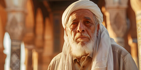 Portrait of an Elderly Man in a White Turban, Realistic Photo