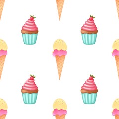 Seamless pattern sweet cupcake, ,paper,textile ,print,happy