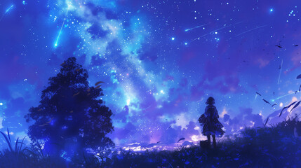 Obraz premium 星空とミルキーウェイの幻想的な夜景