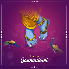 Indian festival of shree krishna janmashtami banner design with peacocks , happy shree Krishna janmashtami.