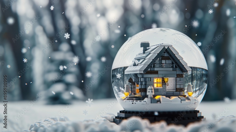 Canvas Prints Snowy Winter Wonderland: A Miniature House in a Snow Globe