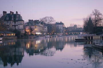 Naklejka premium Tranquil Riverfront at Dusk.