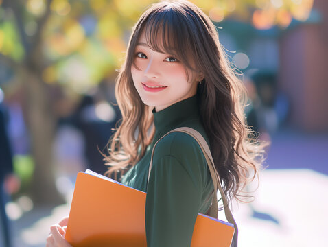 微笑む日本人の女子大学生