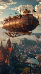 Obraz premium Airship Adventure: Steampunk Voyage, 4K hyperrealistic photo