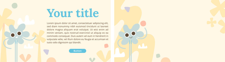 Design de slides pour présentation professionnelle, diapositive aux couleurs douces et pastels décorées de formes géométriques multicolores, un personnage rigolo et souriant invite le lecteur à lire