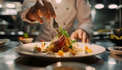 Obraz premium Chef Finishing a Gourmet Dish