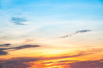 Beautiful , luxury soft gradient orange gold clouds and sunlight on the blue sky perfect for the background, take in everning,Twilight, Large size, high definition landscape photo