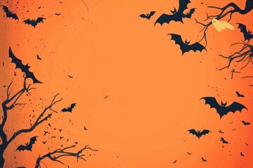 Spooky Halloween Sale Banner with Witches, Bats, Cobwebs, and Eerie Ghosts on Orange and Black Background