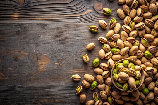 Top view of pistachios on a plain backdrop