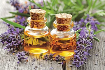 Lavender oil and lavender background