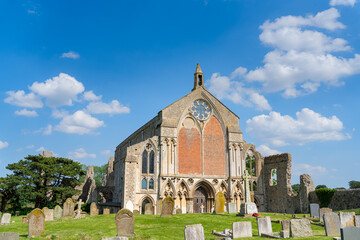 Front of The Priory Church of St Mary and the Holy Cross situated within the ruins of Binham Priory...