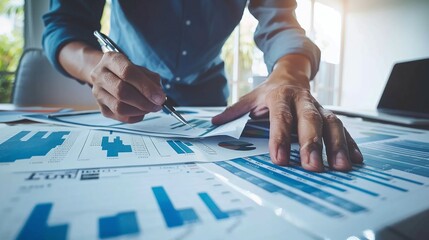 Business audit stock financial finance management on analysis data strategy with graph accounting marketing or report chart economy investment research profit concept.
