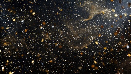 Sparkling golden confetti explosion on a dark background, leaving space for celebration messages