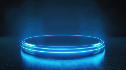 Glowing 3D podium with tech elements, perfect for futuristic product presentations and studio displays