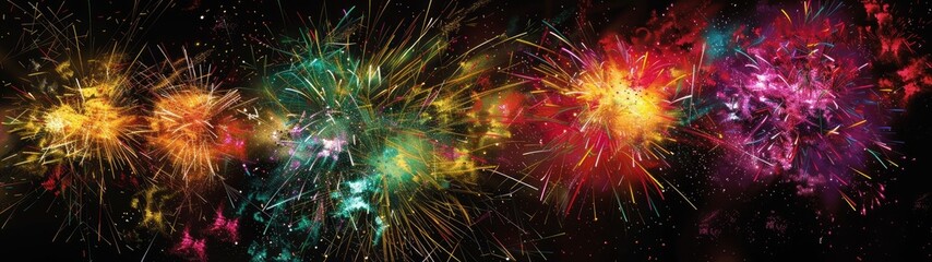 Colorful fireworks illuminating the night sky above a city skyline, creating a dazzling spectacle of light and color