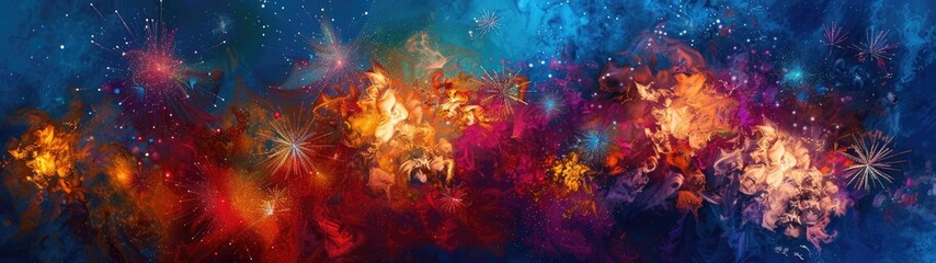 Colorful fireworks illuminating the night sky above a city skyline, creating a dazzling spectacle of light and color