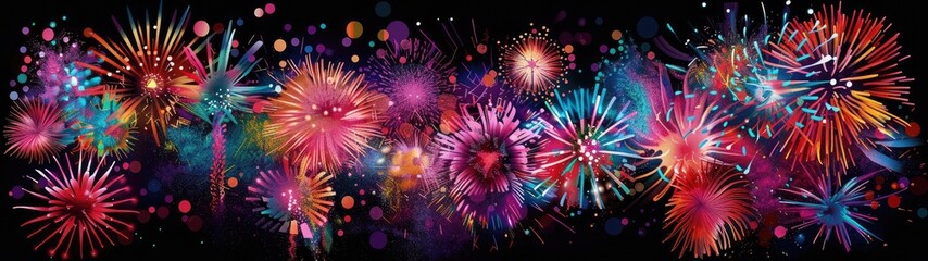 Colorful fireworks illuminating the night sky above a city skyline, creating a dazzling spectacle of light and color