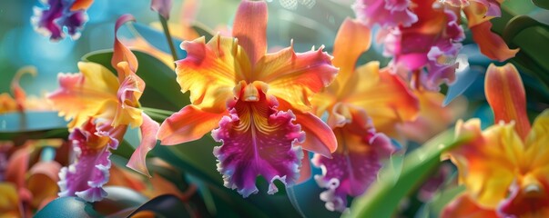 Plakat Exotic orchids displaying their vibrant colors, 4K hyperrealistic photo