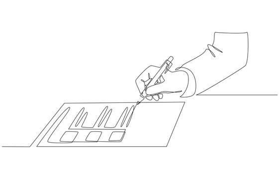 recommend clip art: Continuous one line drawing of businessperson writing checklist of progress against business plan, project management and process checklist concept, single line art.