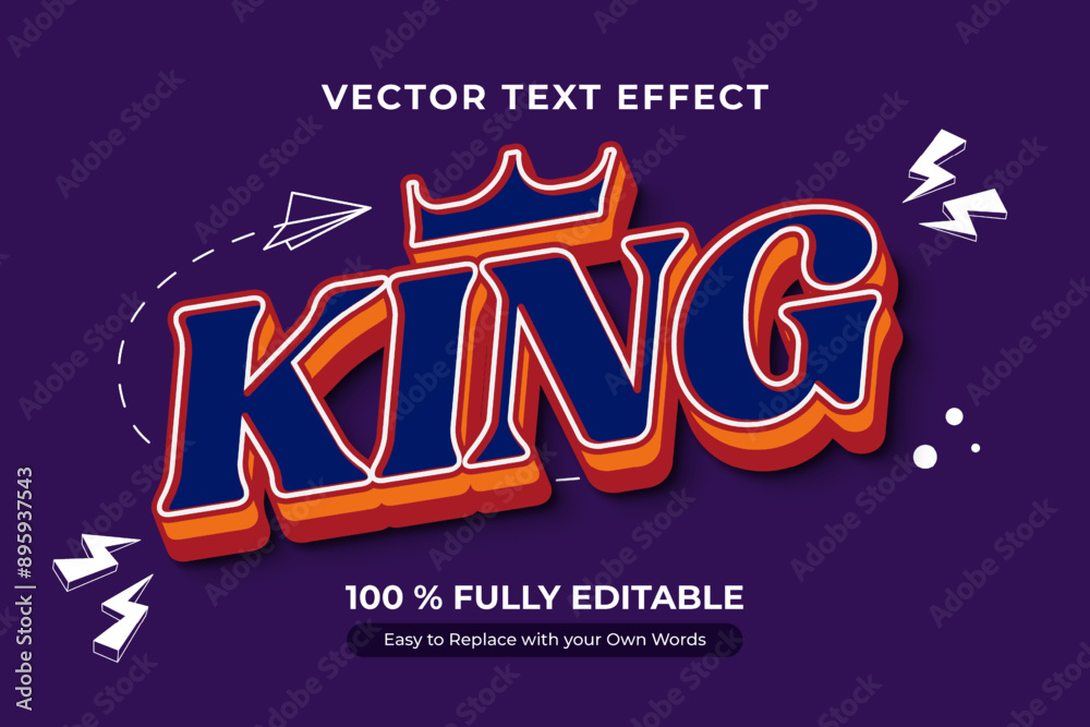 Wall mural vector text effect featuring the word 'king' in a 3d style with a crown, perfect for a logo or desig