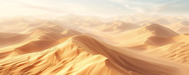 A vast desert landscape stretching as far as the eye can see, with dunes that rise and fall like waves.