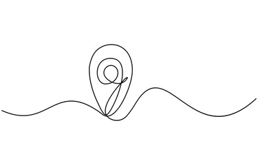 Obraz premium Continuous one line drawing of path and Location pointers. Simple pins on way between two points in thin Linear style. Gaps navigation and Travel concept. Doodle vector illustration, map