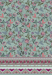 Textile digital border mughal motif in ethnic style floral allover tie and dye patterns for women fabric printing  © Sonex