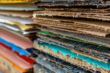 Thick multicolored cardboard made from recycled pulp or pressed sawdust for construction, interior wall and insulation