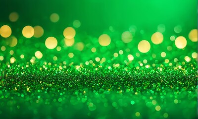Obraz premium Dark green abstract background with a bokeh circle and shiny stars. New year, birthday, holidays celebration.