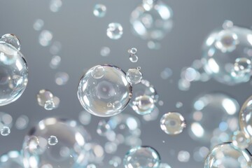 transparent bubbles on silver background