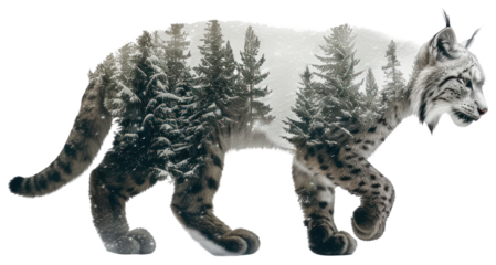 PNG  Lynx silhouette forest double exposure