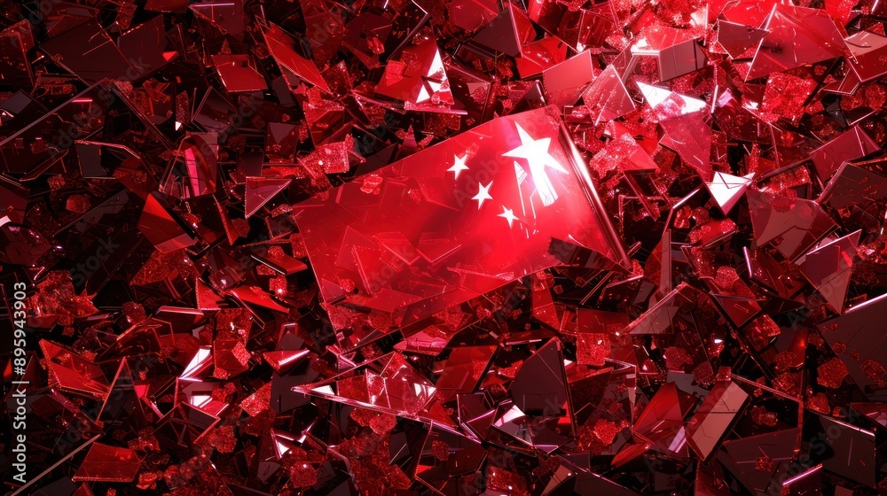 Wall mural Red Shattered Glass with a Flag