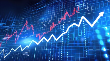A digital representation of a rising stock market graph on a computer screen.