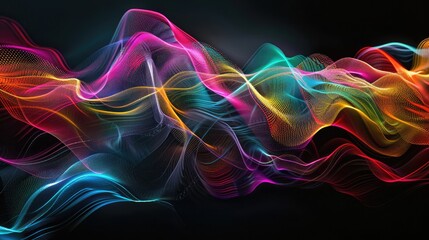 Fototapeta premium A digital wave of colorful data streams flowing through a dark background.