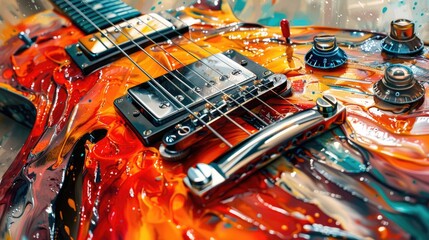 Fototapeta premium Detail of an electric guitar in acrylic colors