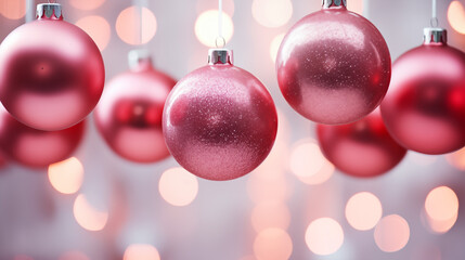 Fototapeta premium Pink and Purple Christmas Balls on Snow