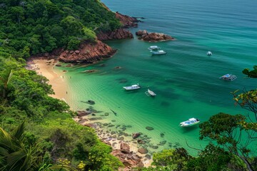 Fototapeta premium Secluded Tropical Beach with Boats.