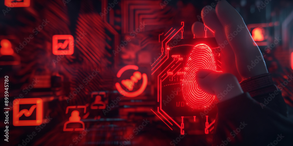 Poster Hacker using fingerprint to access secure data network