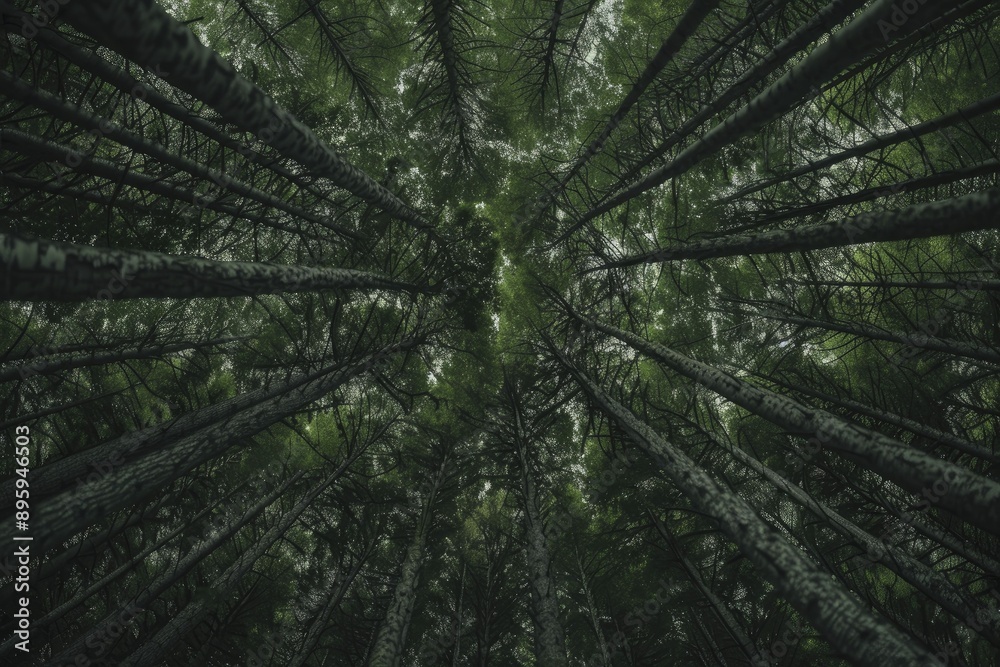 Wall mural Looking up shots, showcasing the stunning and impressive sights that rise above from the forest floor.